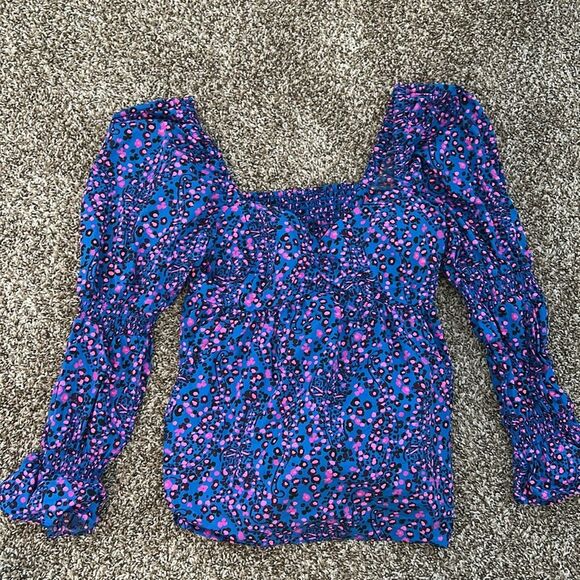 Lilly Pulitzer Preslee Blue Pink Dot Long Sleeve Top 4 - Picture 8 of 11